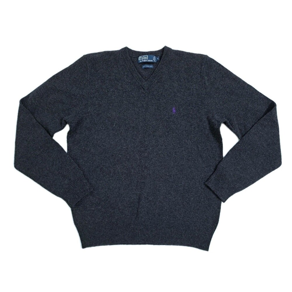 Polo Ralph Lauren Lambswool Sweater Men's Medium Vneck Pullover Purple Pony